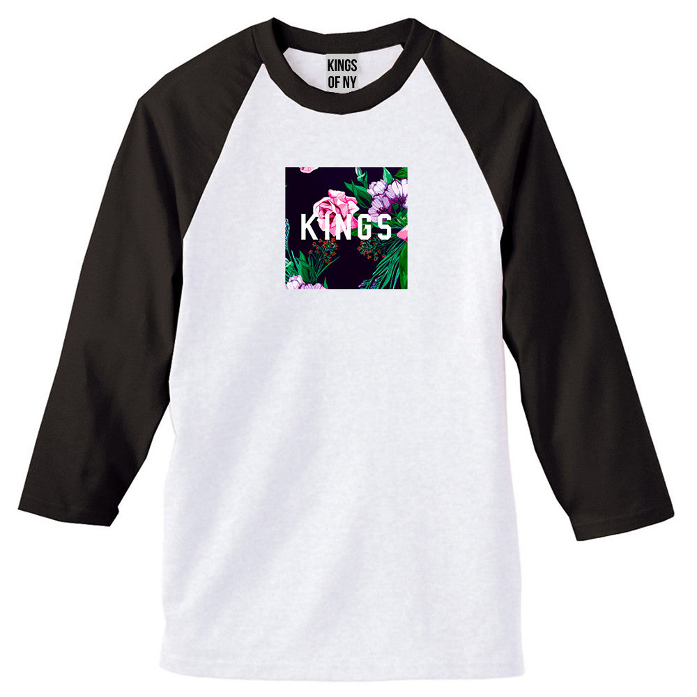 KINGS Floral Box 3/4 Sleeve Raglan T-Shirt in White