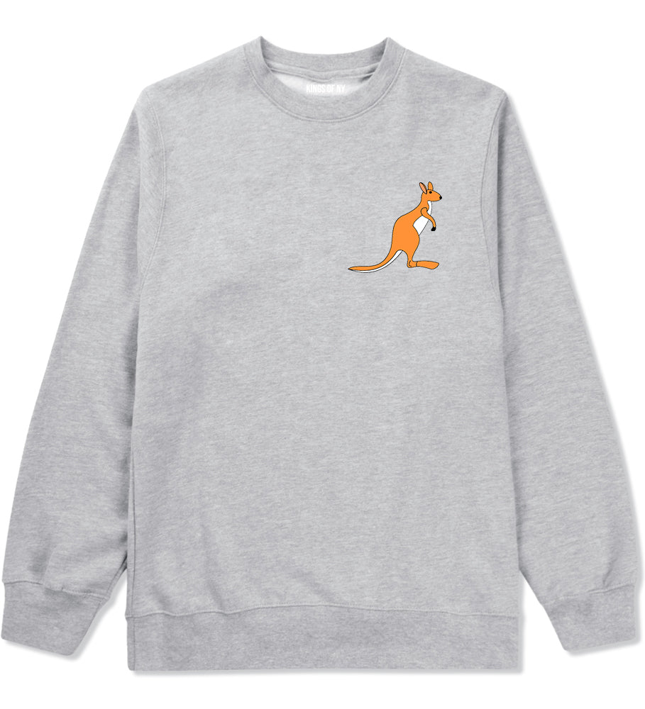 Kangaroo Animal Chest Mens Crewneck Sweatshirt Grey
