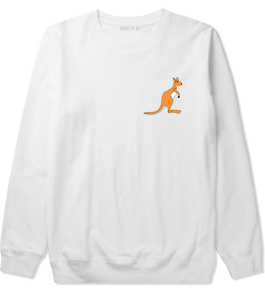 Kangaroo Animal Chest Mens Crewneck Sweatshirt White