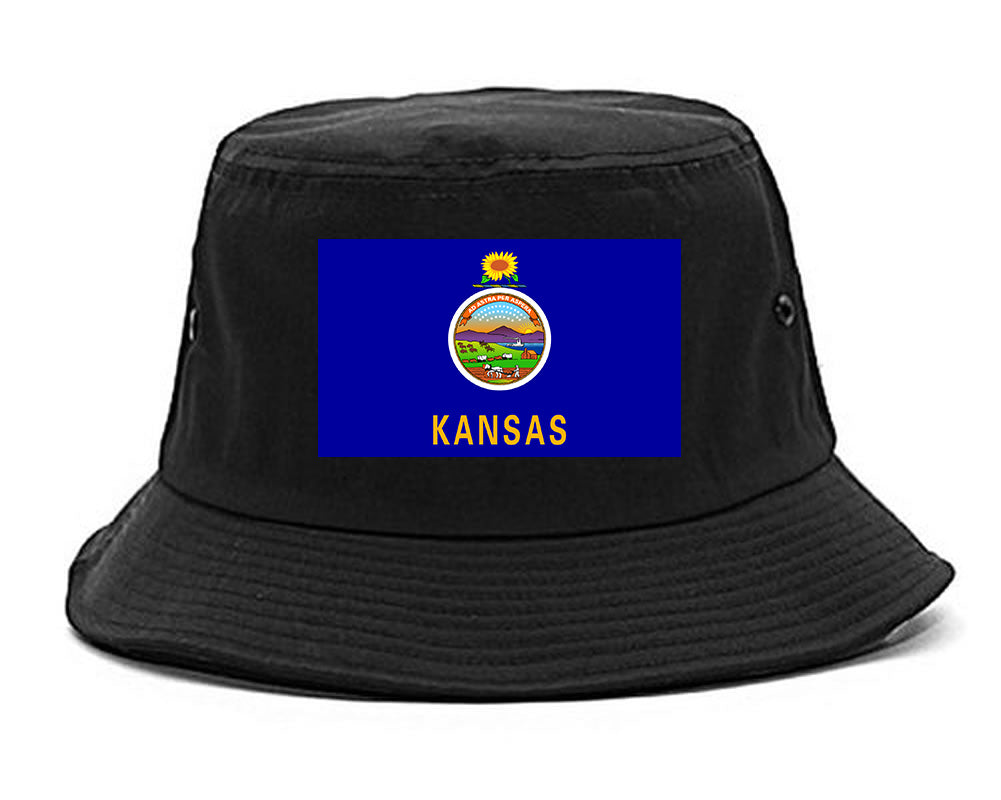 Kansas State Flag KS Chest Mens Bucket Hat Black