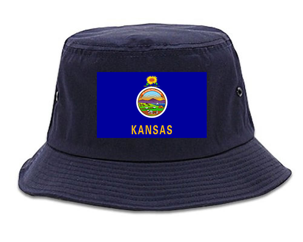 Kansas State Flag KS Chest Mens Bucket Hat Navy Blue