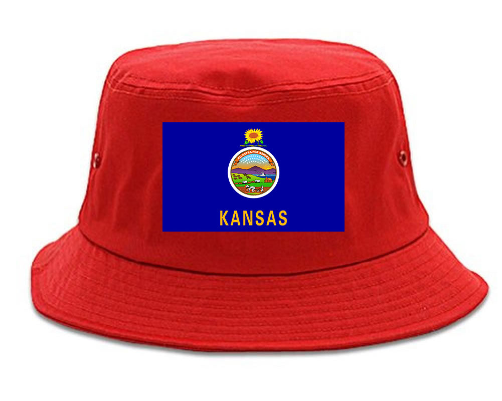 Kansas State Flag KS Chest Mens Bucket Hat Red