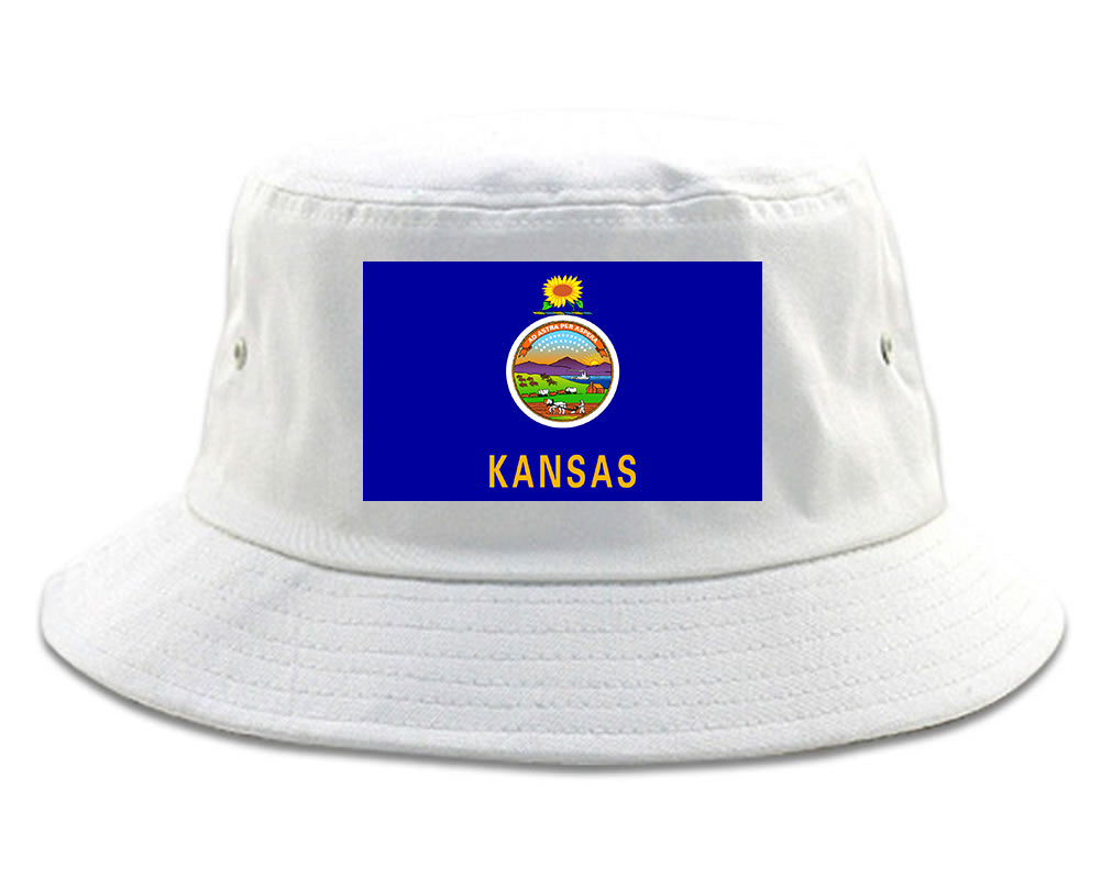 Kansas State Flag KS Chest Mens Bucket Hat White