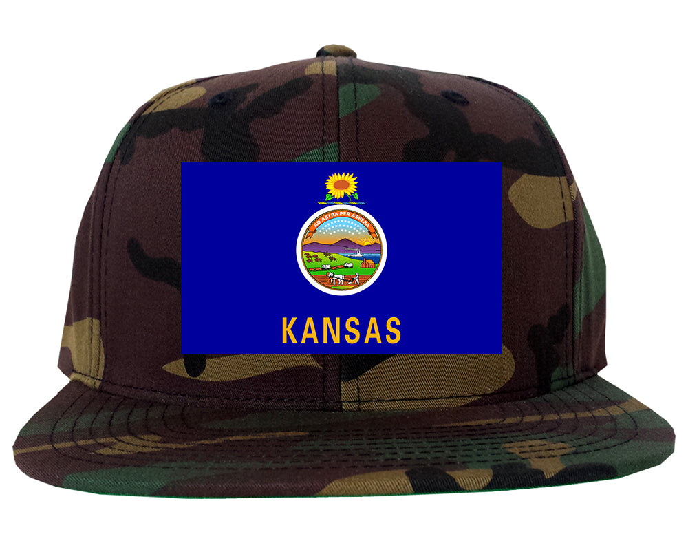 Kansas State Flag KS Chest Mens Snapback Hat Army Camo