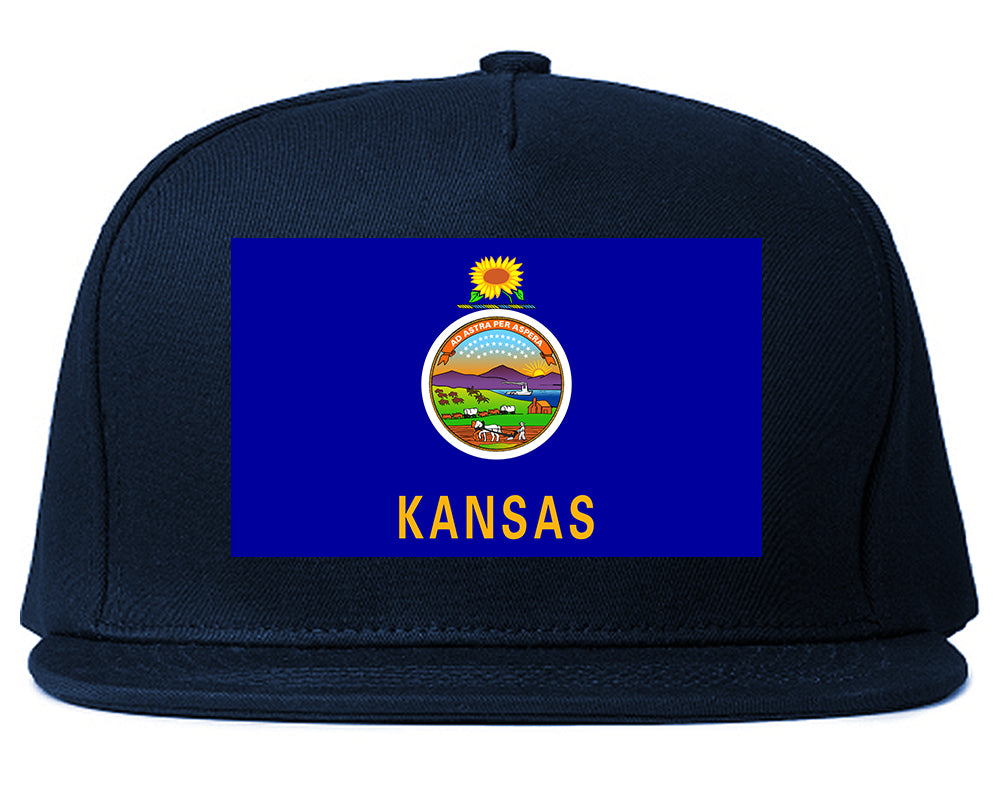 Kansas State Flag KS Chest Mens Snapback Hat Navy Blue