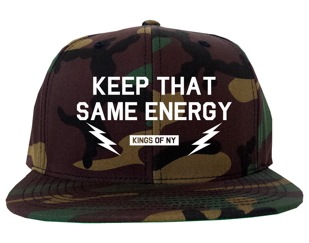Keep That Same Energy Mens Snapback Hat Green Camo