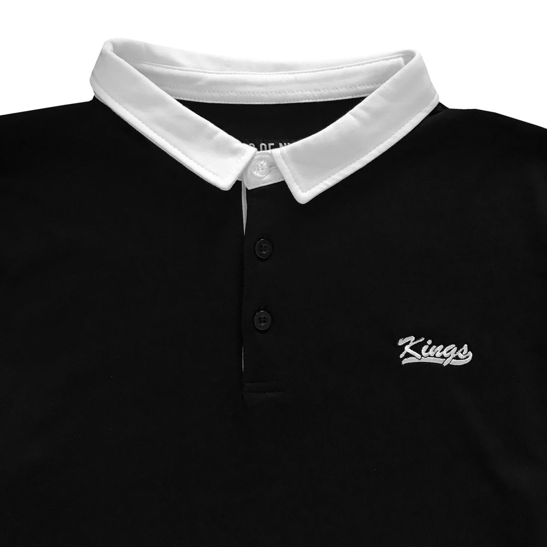 Kings of NY Solid Black with White Collar Mens Long Sleeve Polo Rugby Shirt X-Large / Black