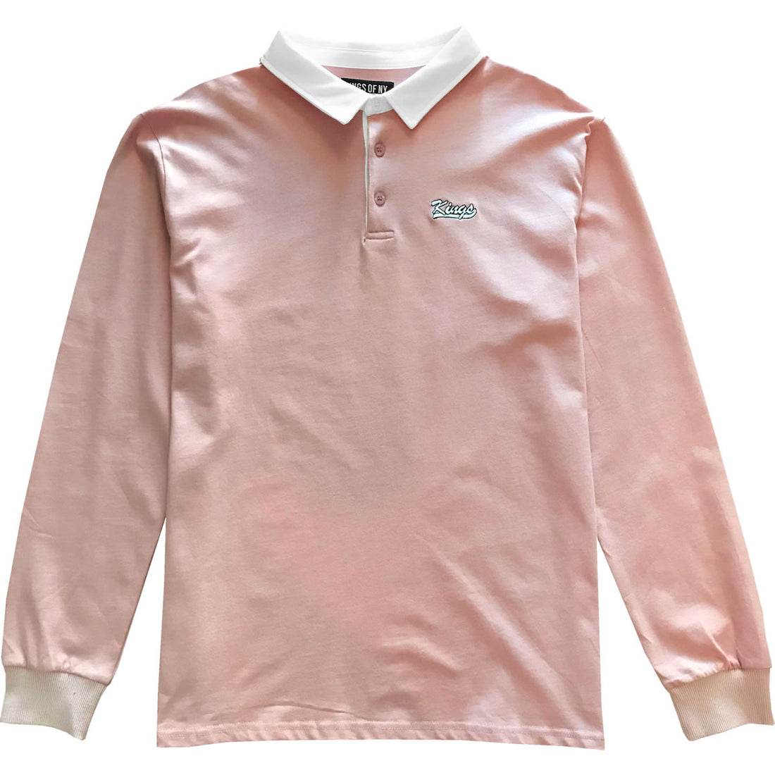 Kings Embroidered Dusty Pink Long Sleeve Polo Rugby Shirt