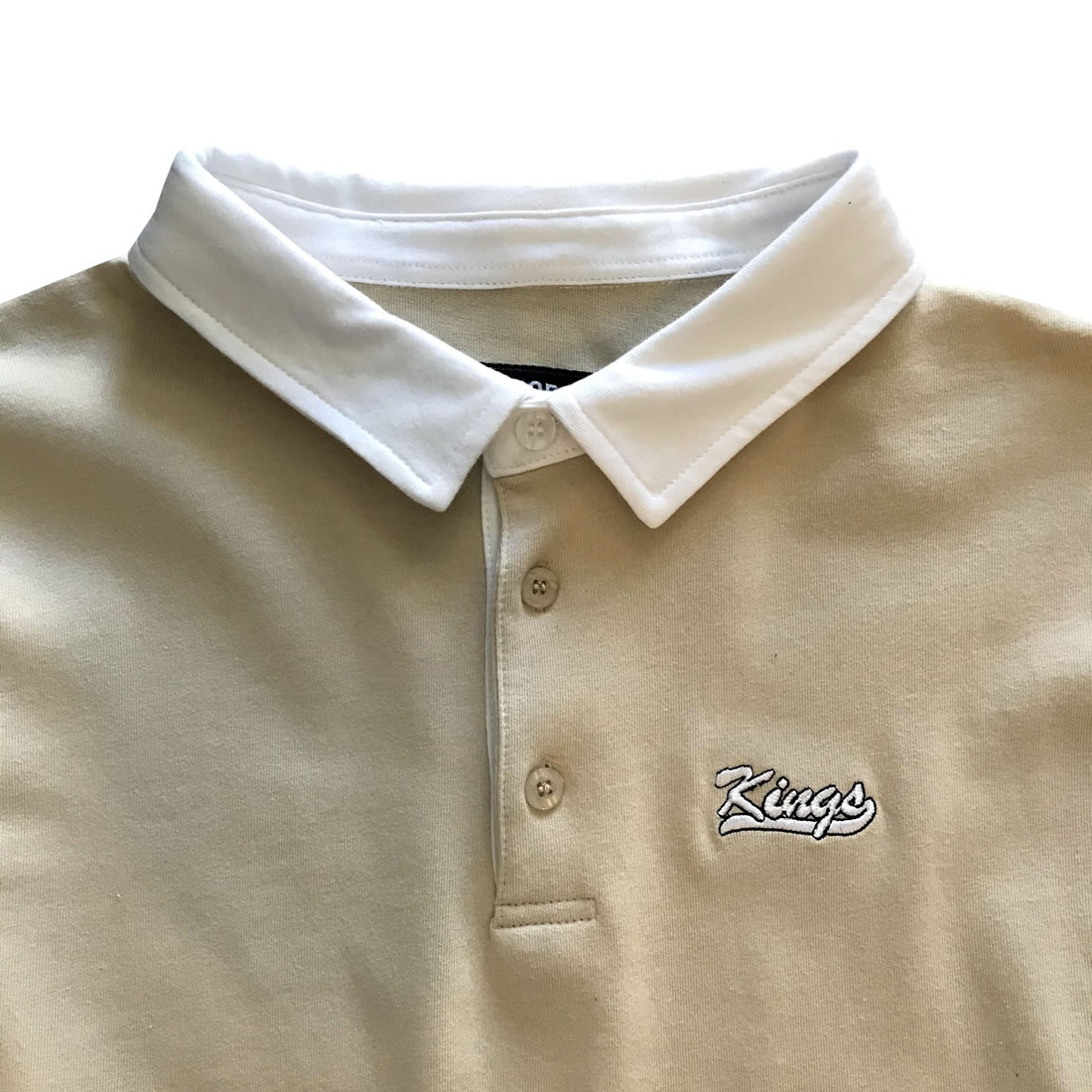 Kings Embroidered Tan Long Sleeve Polo Rugby Shirt Detail