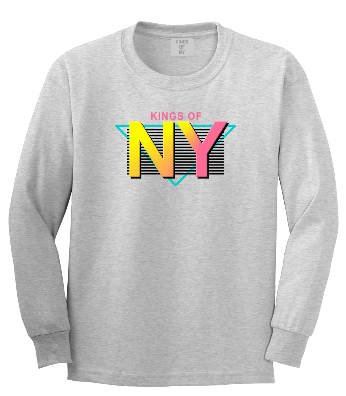 Kings Of NY 80s Retro Mens Long Sleeve T-Shirt Grey by Kings Of NY