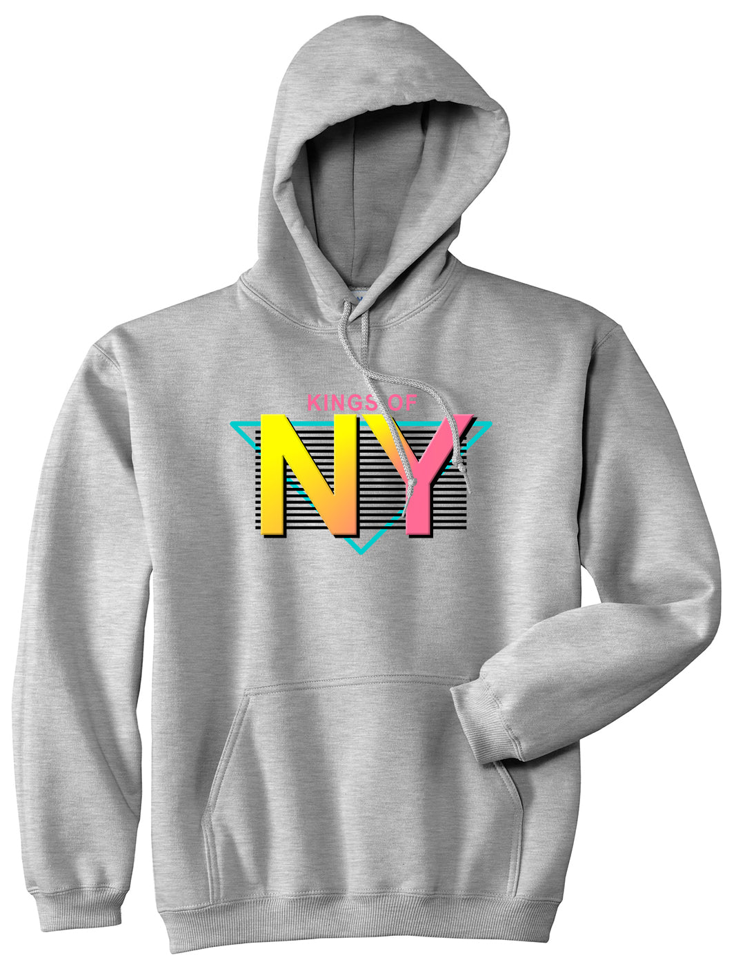 Kings Of NY 80s Retro Mens Pullover Hoodie Grey by Kings Of NY