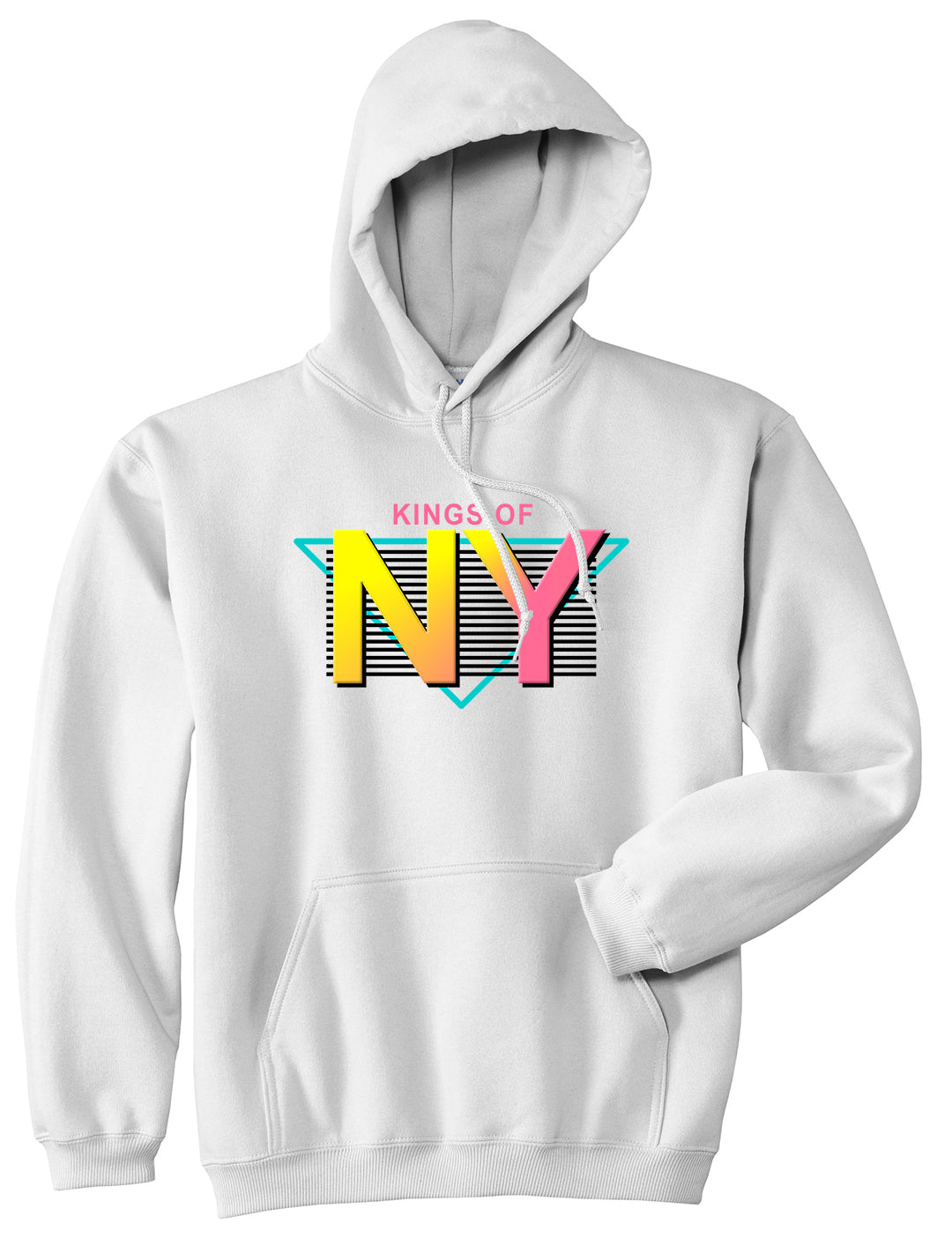 Kings Of NY 80s Retro Mens Pullover Hoodie White by Kings Of NY