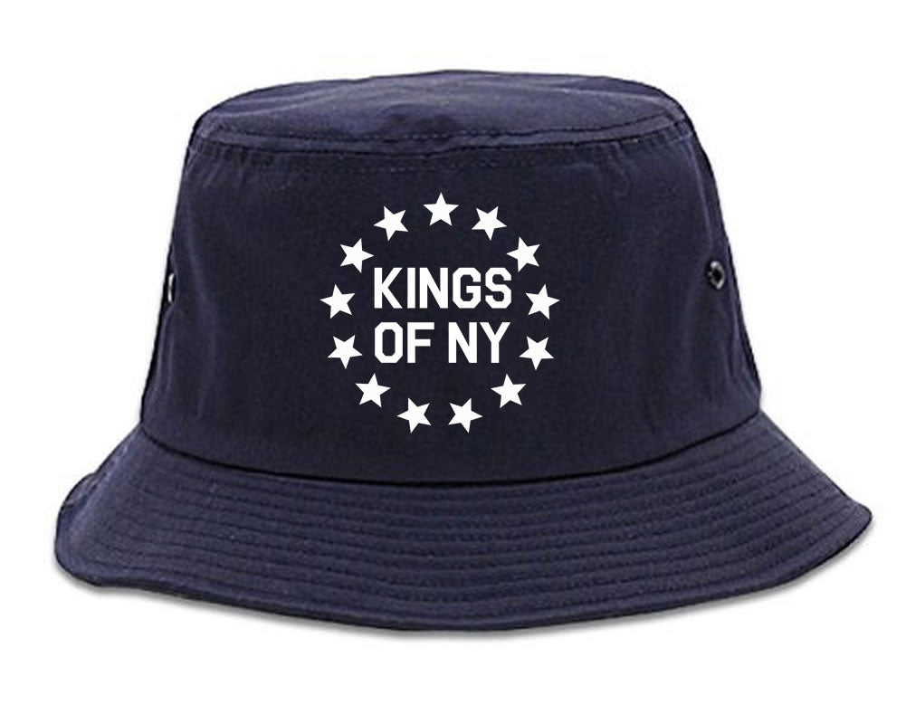 Kings Of NY Classic Stars Logo Chest Bucket Hat Navy Blue by KINGS OF NY