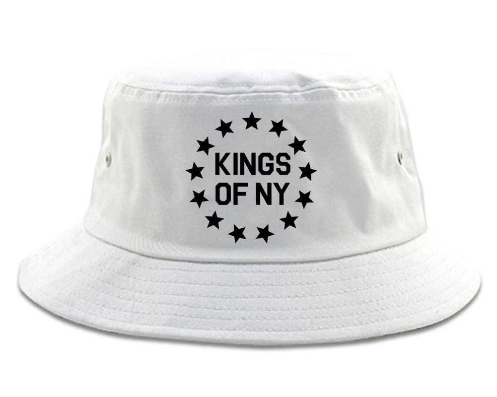 Kings Of NY Classic Stars Logo Chest Bucket Hat White by KINGS OF NY