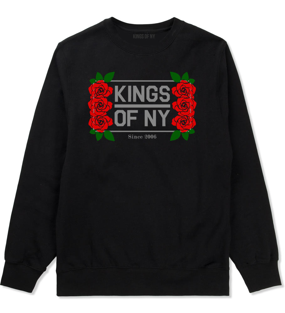 Kings Of NY Rose Vine Logo Mens Crewneck Sweatshirt Black By Kings Of NY
