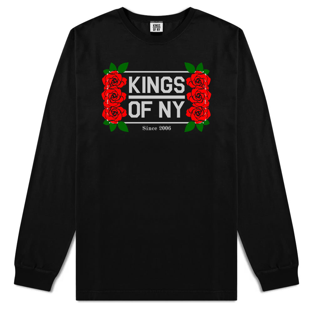 Kings Of NY Rose Vine Logo Mens Long Sleeve T-Shirt Black By Kings Of NY
