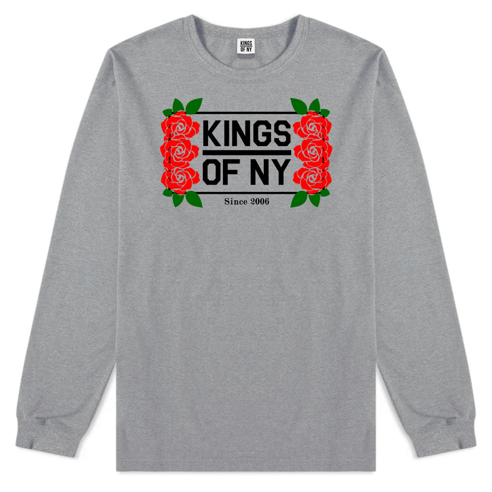 Kings Of NY Rose Vine Logo Mens Long Sleeve T-Shirt Grey By Kings Of NY