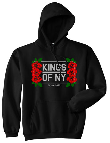 Kings Of NY Rose Vine Logo Mens Pullover Hoodie Black By Kings Of NY