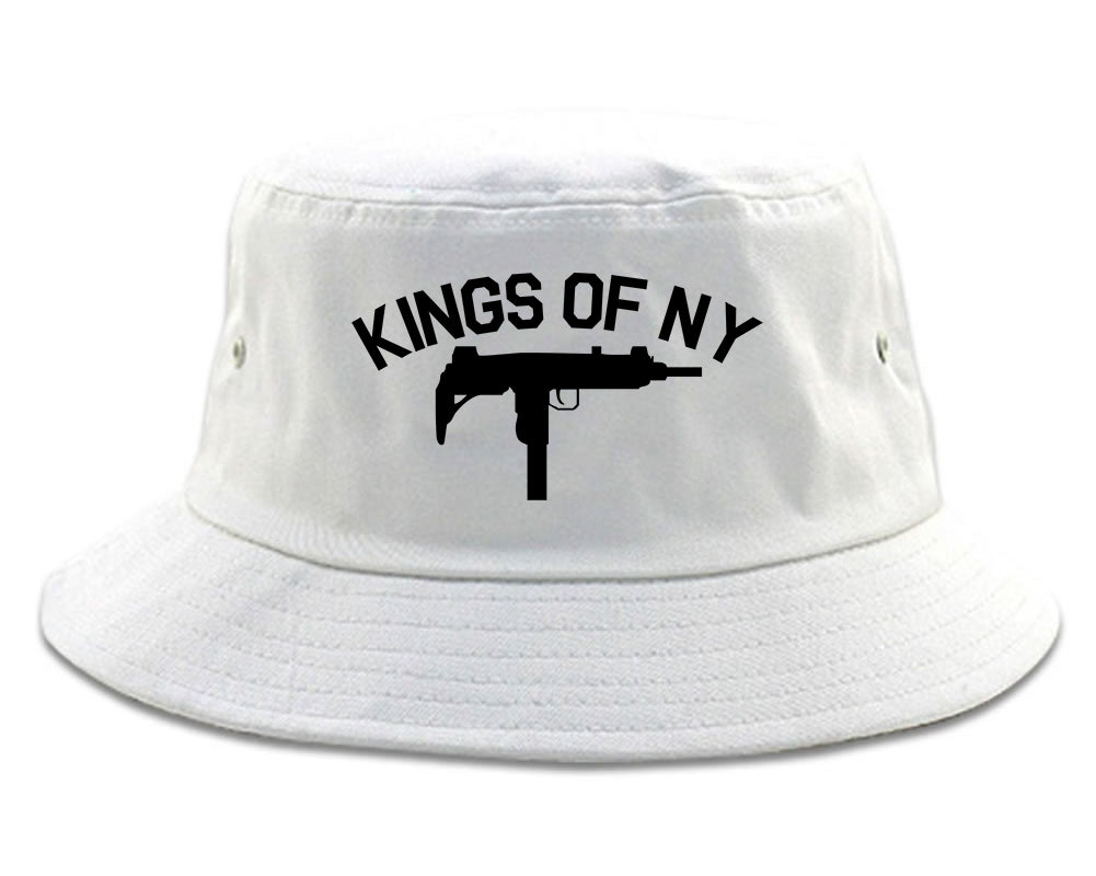 Kings Of NY UZI GUN Logo Mens Bucket Hat White