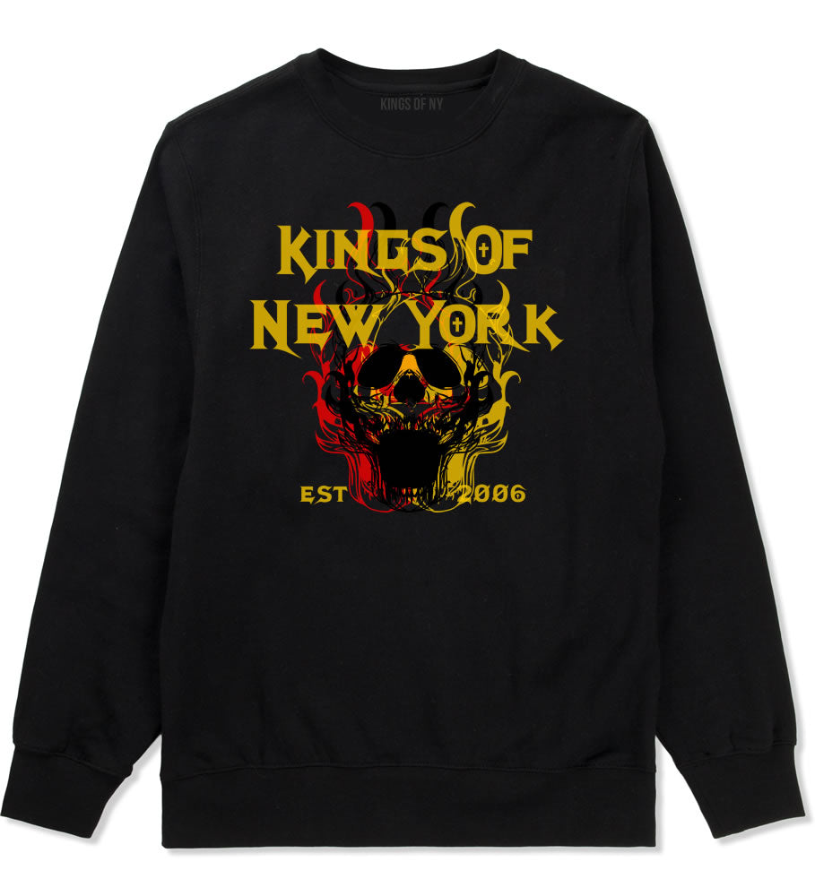 Kings Of New York Burning Skulls Mens Crewneck Sweatshirt Black By Kings Of NY