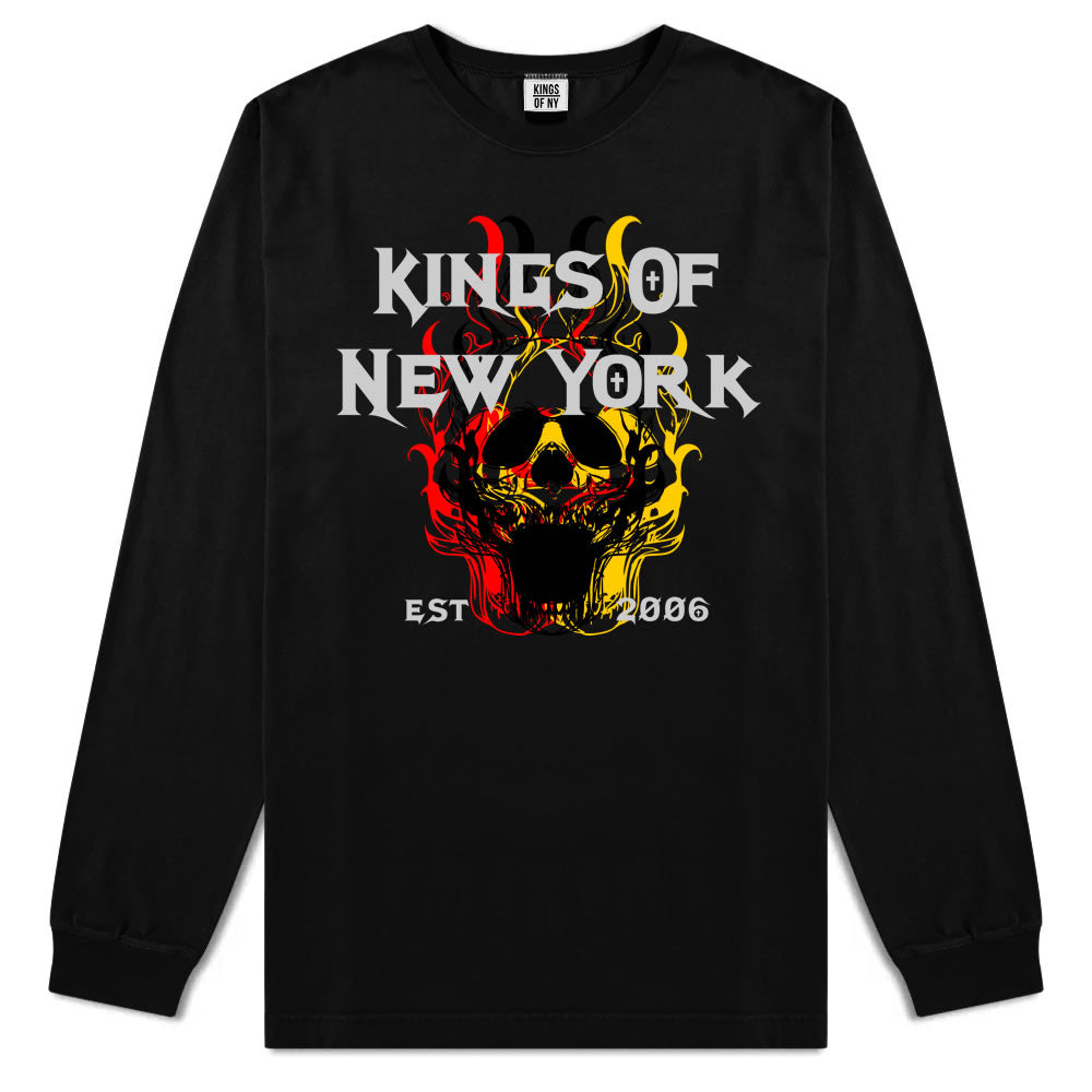 Kings Of New York Burning Skulls Mens Long Sleeve T-Shirt Black By Kings Of NY