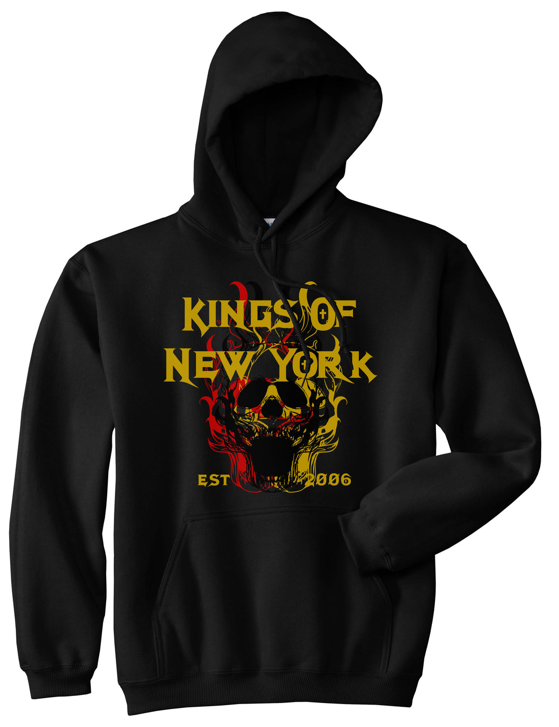 Kings Of New York Burning Skulls Mens Pullover Hoodie Black By Kings Of NY