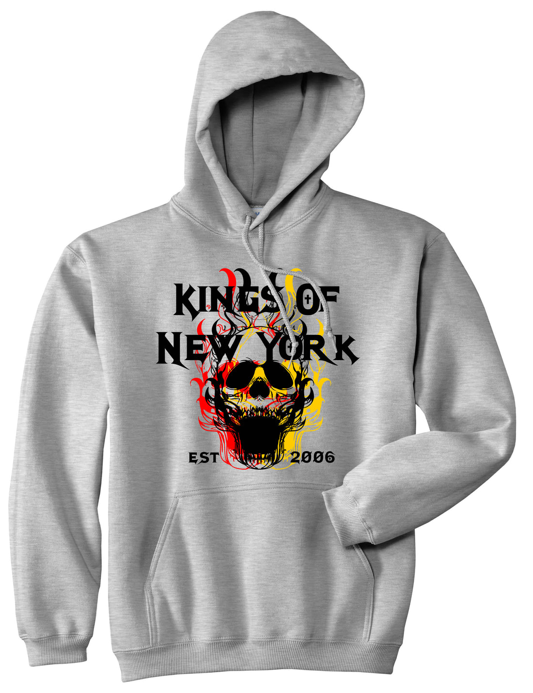 Kings Of New York Burning Skulls Mens Pullover Hoodie Grey By Kings Of NY