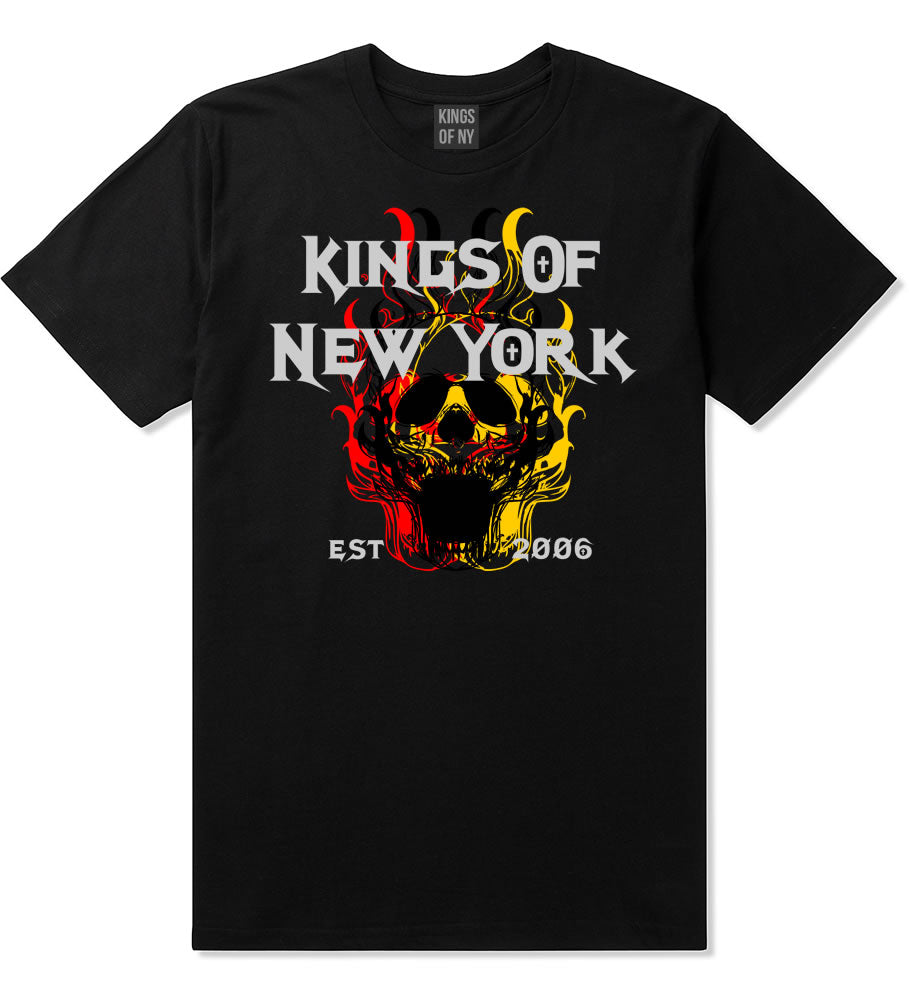 Kings Of New York Burning Skulls Mens T-Shirt Black By Kings Of NY