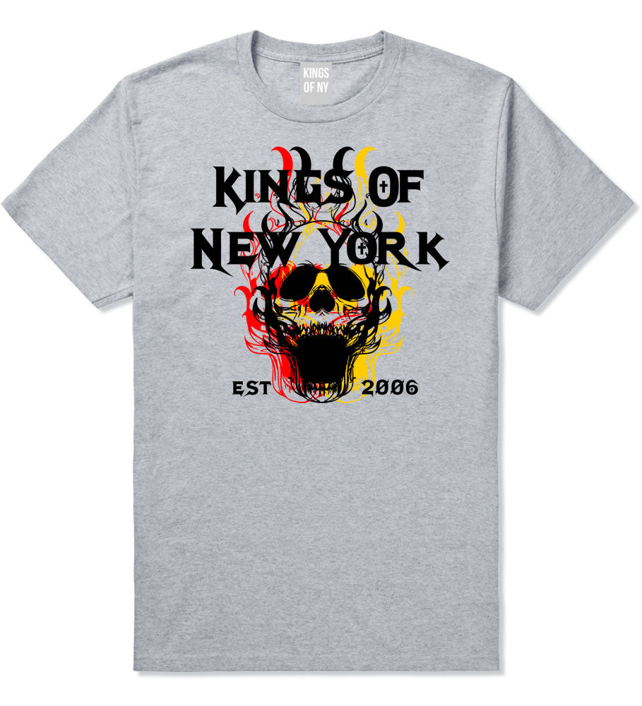 Kings Of New York Burning Skulls Mens T-Shirt Grey By Kings Of NY