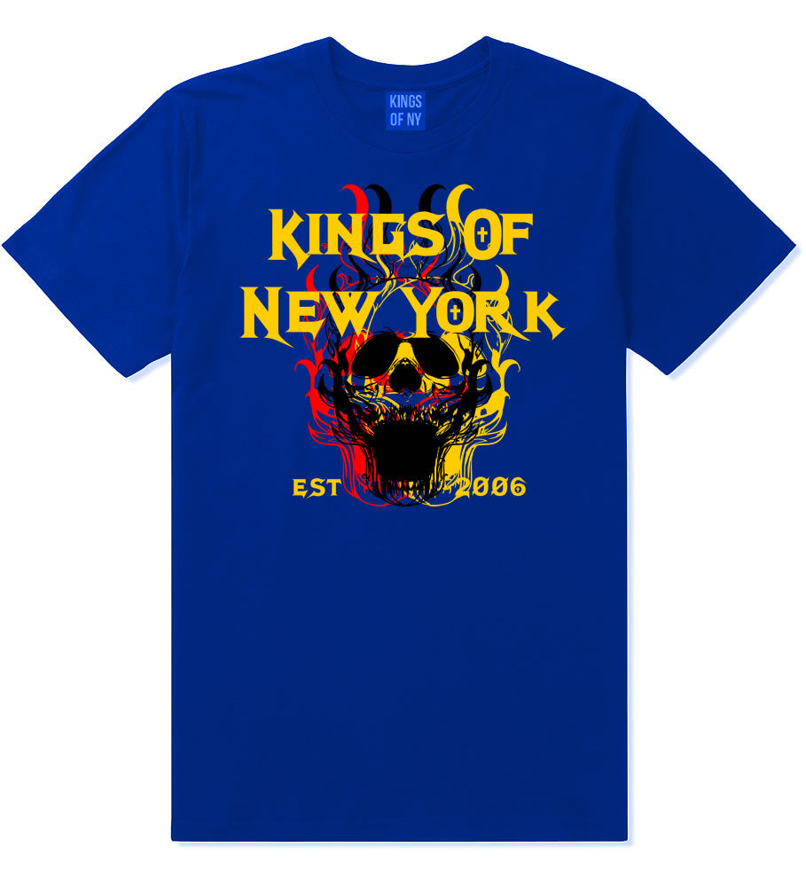 Kings Of New York Burning Skulls Mens T-Shirt Royal Blue By Kings Of NY