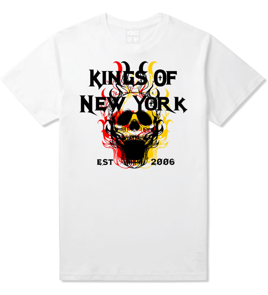 Kings Of New York Burning Skulls Mens T-Shirt White By Kings Of NY