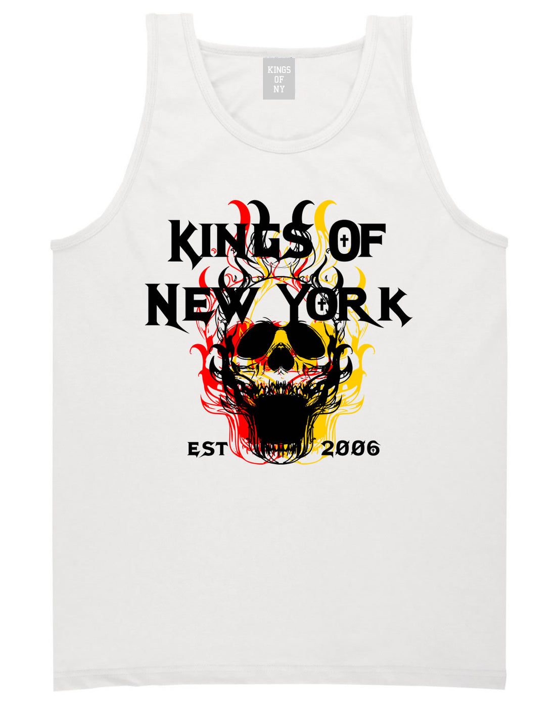 Kings Of New York Burning Skulls Mens Tank Top Shirt White By Kings Of NY