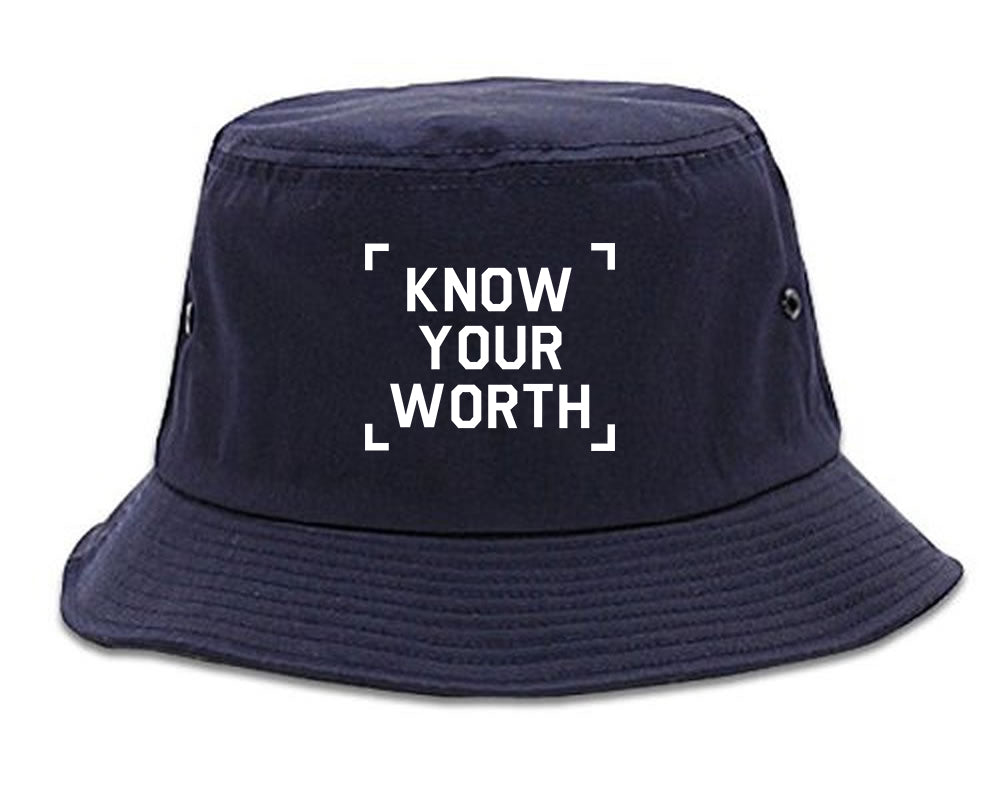 Know Your Worth Mens Bucket Hat Navy Blue