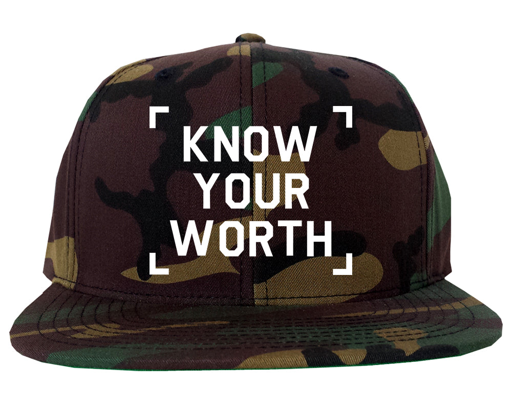 Know Your Worth Mens Snapback Hat Camo