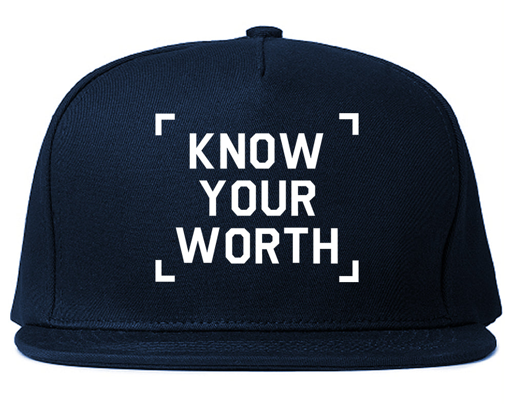 Know Your Worth Mens Snapback Hat Navy Blue