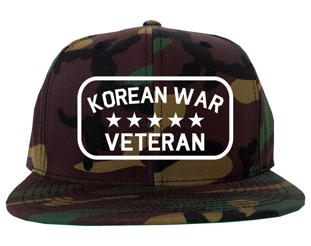 Korean War Veteran Mens Snapback Hat Green Camo