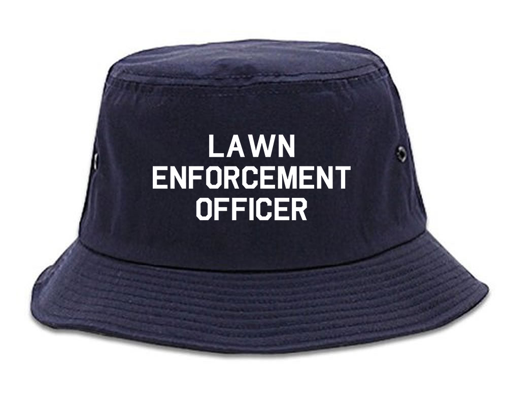Lawn Enforcement Officer Funny Dad Grandpa Gift Mens Bucket Hat Navy Blue