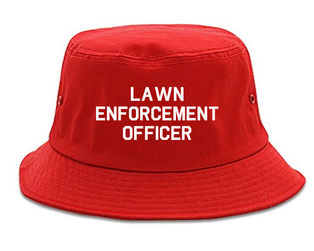 Lawn Enforcement Officer Funny Dad Grandpa Gift Mens Bucket Hat Red