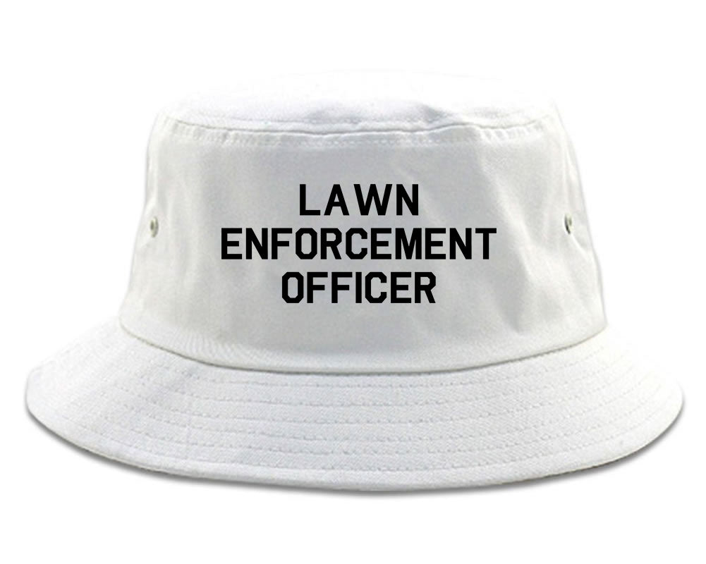 Lawn Enforcement Officer Funny Dad Grandpa Gift Mens Bucket Hat White