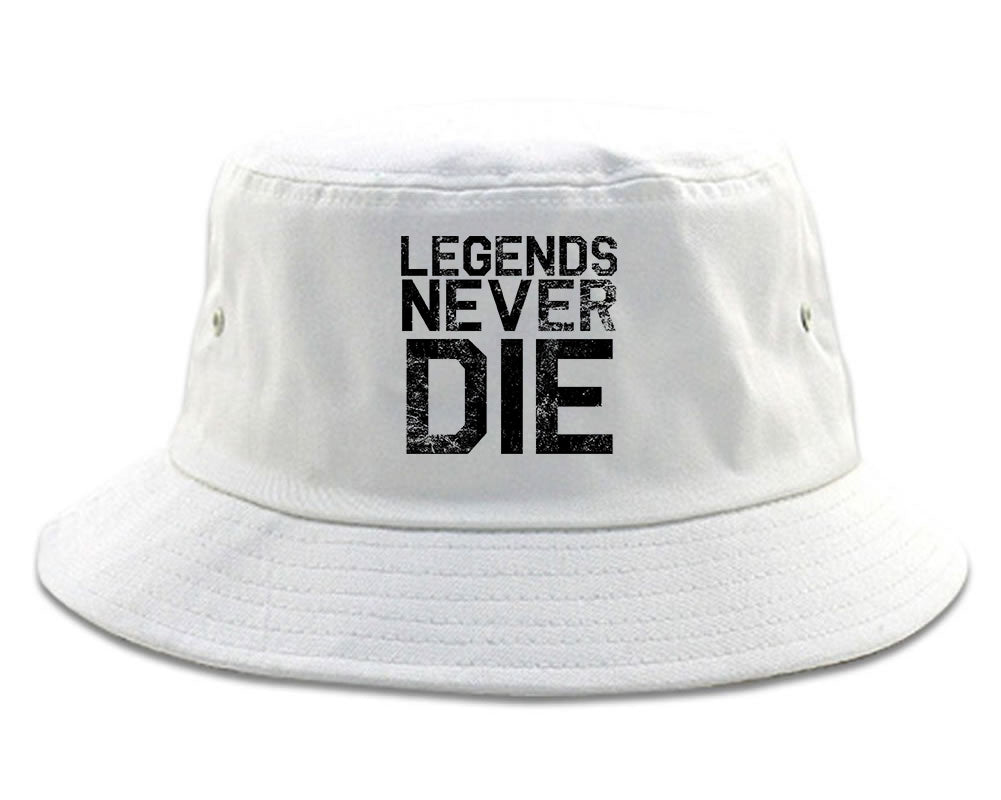 Legends Never Die Vintage Mens Bucket Hat White