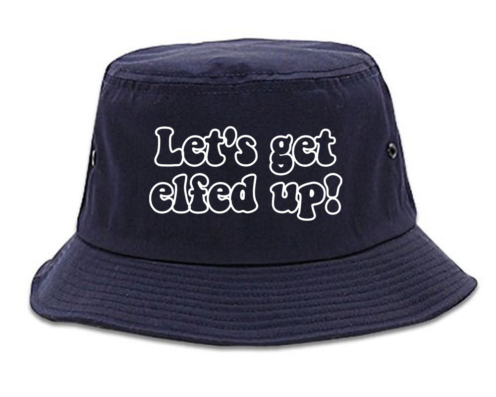 Lets Get Elfed Up Funny Christmas Mens Bucket Hat Navy Blue