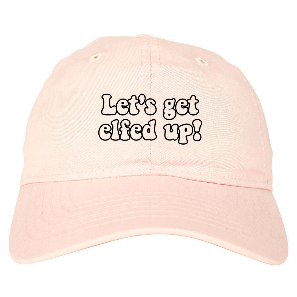 Lets Get Elfed Up Funny Christmas Mens Dad Hat Pink