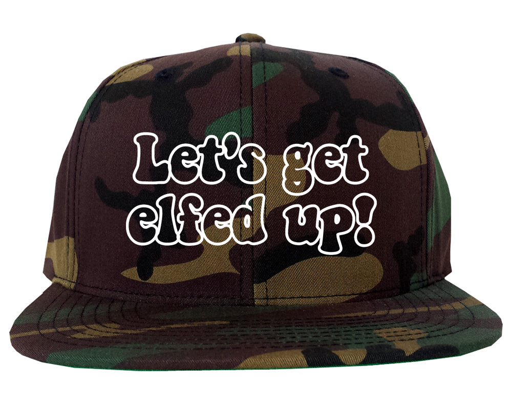 Lets Get Elfed Up Funny Christmas Mens Snapback Hat Army Camo