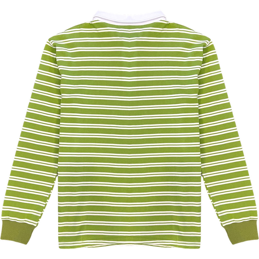 Light Olive Green Double Stripe Mens Long Sleeve Rugby Shirt Back