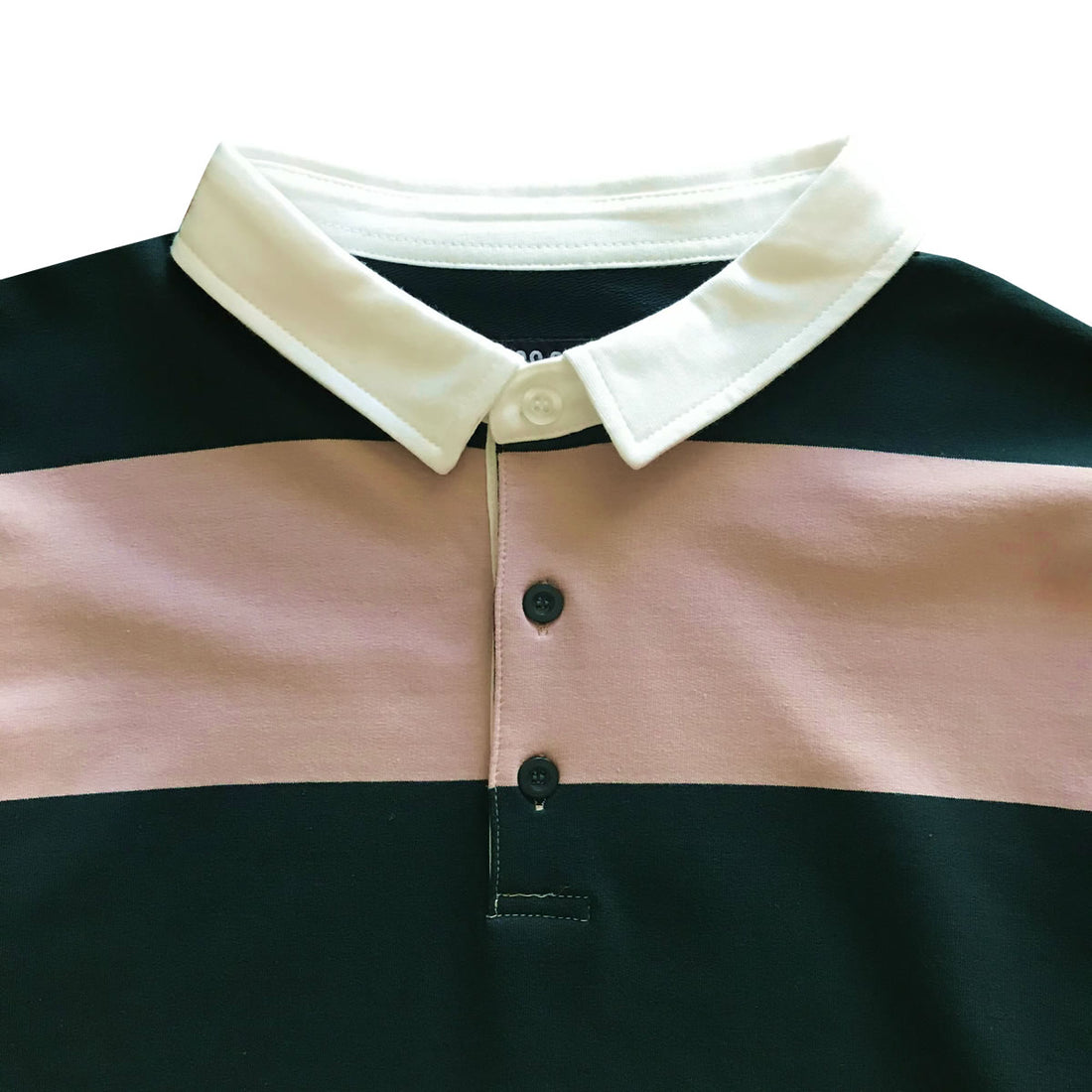 Pink and Green Comfortable Stretch Striped Mens Rugby Shirt detail