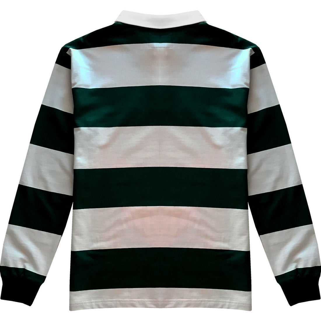 Pink and Green Comfortable Stretch Striped Mens Rugby Shirt Back
