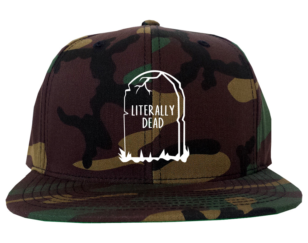 Literally Dead Halloween Mens Snapback Hat Green Camo