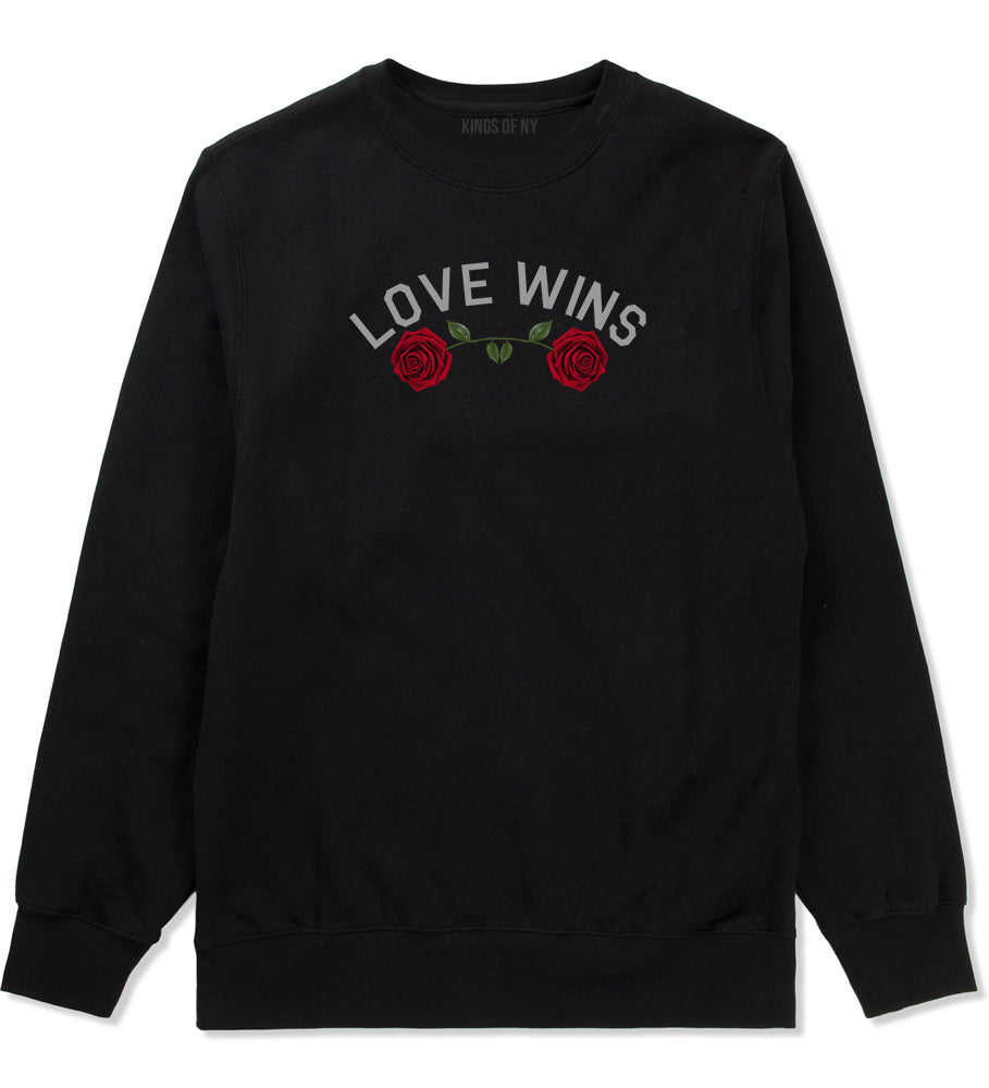 Love Wins Rose Mens Crewneck Sweatshirt Black by Kings Of NY