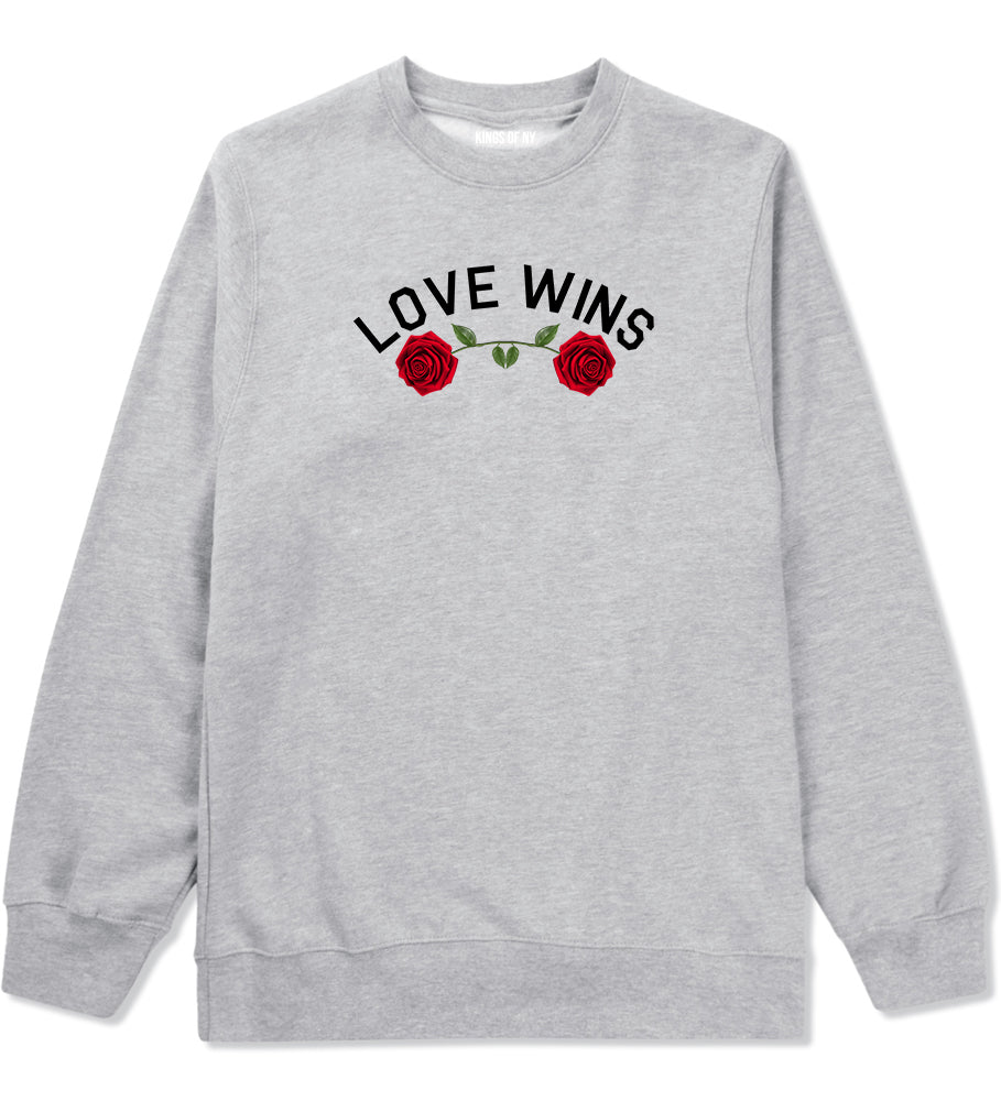 Love Wins Rose Mens Crewneck Sweatshirt Grey by Kings Of NY