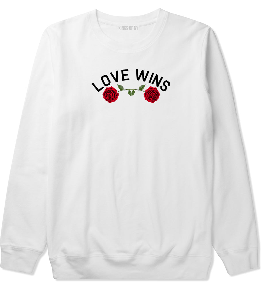 Love Wins Rose Mens Crewneck Sweatshirt White by Kings Of NY